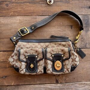 Brown and Black Shoulder Bag with Gold Accents